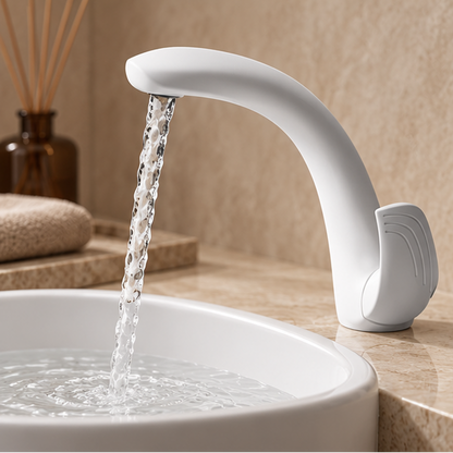Royeva Modern White C Shaped Bathroom Basin Faucet Single Lever Sink Tap