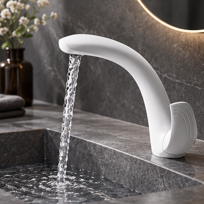 Royeva Modern White C Shaped Bathroom Basin Faucet Single Lever Sink Tap