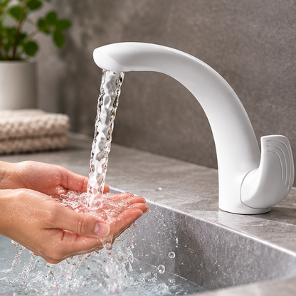 Royeva Modern White C Shaped Bathroom Basin Faucet Single Lever Sink Tap