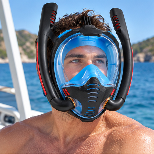 Royeva Full Face Snorkeling Mask-Double Tube Panoramic Anti Fog Diving Gear