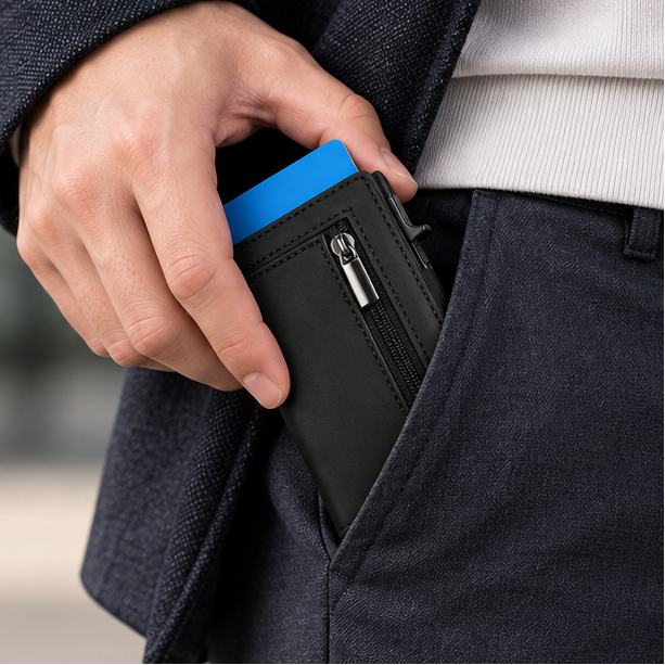 Royeva Genuine Leather RFID Blocking Compact Wallet with Aluminum Card Holder