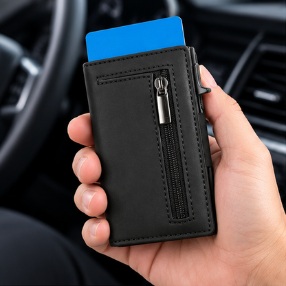 Royeva Genuine Leather RFID Blocking Compact Wallet with Aluminum Card Holder