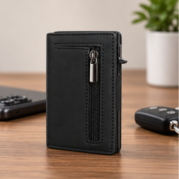 Royeva Genuine Leather RFID Blocking Compact Wallet with Aluminum Card Holder