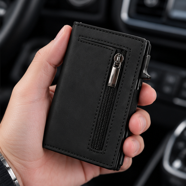 Royeva Genuine Leather RFID Blocking Compact Wallet with Aluminum Card Holder