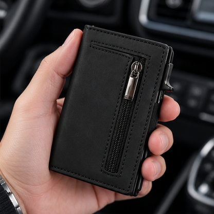 Royeva Genuine Leather RFID Blocking Compact Wallet with Aluminum Card Holder