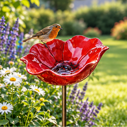 Royeva Decorative Metal Flower Garden Stake And Bird Bath