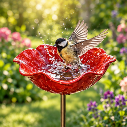 Royeva Decorative Metal Flower Garden Stake And Bird Bath