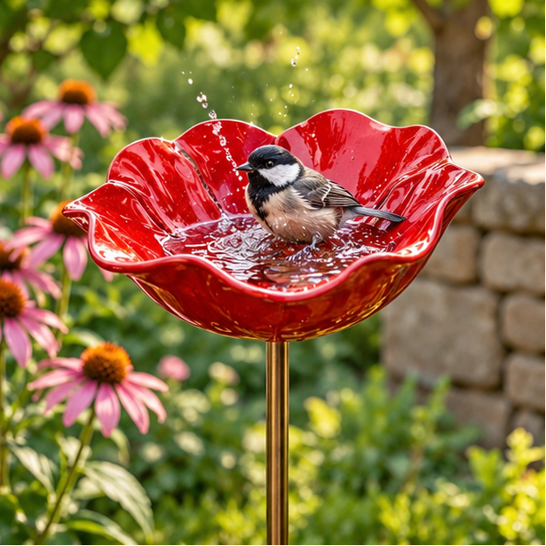 Royeva Decorative Metal Flower Garden Stake And Bird Bath