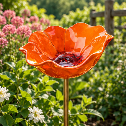 Royeva Decorative Metal Flower Garden Stake And Bird Bath