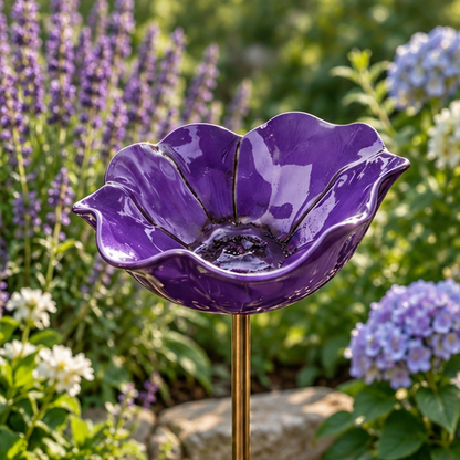 Royeva Decorative Metal Flower Garden Stake And Bird Bath