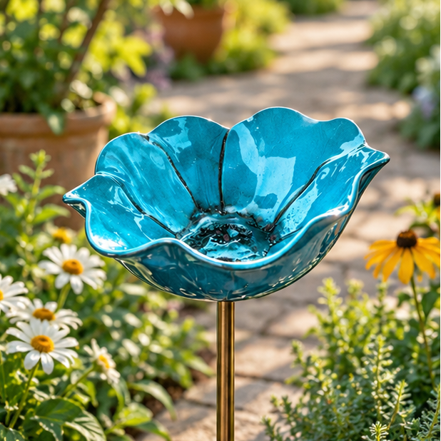 Royeva Decorative Metal Flower Garden Stake And Bird Bath