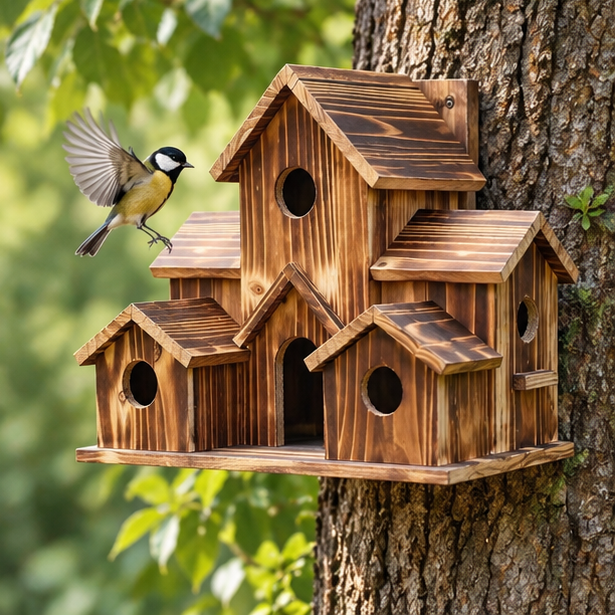 Royelle Wooden Birdhouse-6 Compartment Hanging Garden Nesting Box