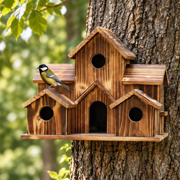 Royelle Wooden Birdhouse-6 Compartment Hanging Garden Nesting Box