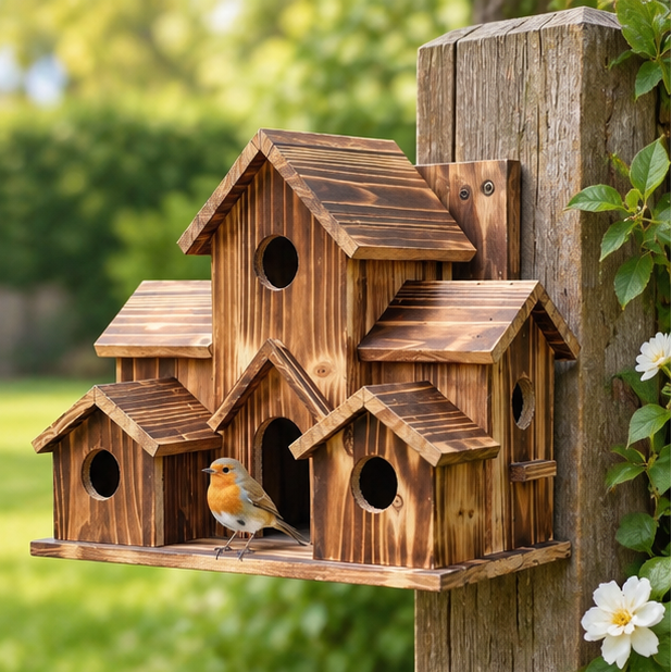 Royelle Wooden Birdhouse-6 Compartment Hanging Garden Nesting Box
