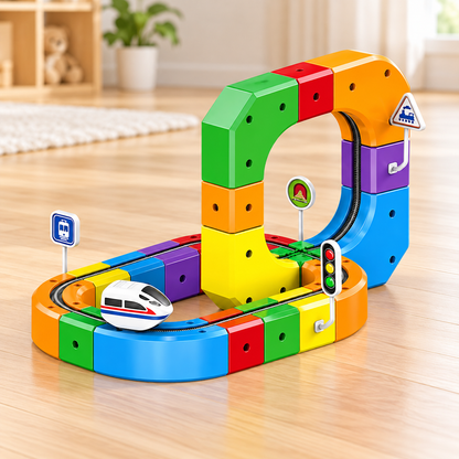 Royeva Modular 3D Railway Construction Kit-STEM Building Set with Rechargeable Train