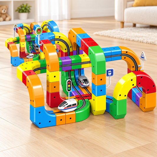 Royeva Modular 3D Railway Construction Kit-STEM Building Set with Rechargeable Train