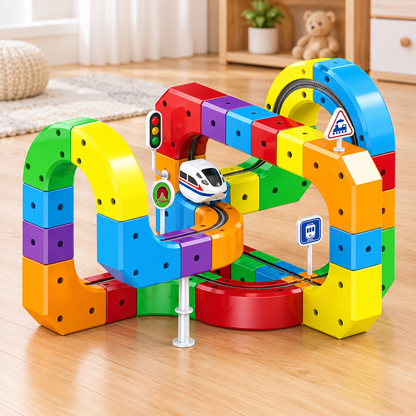 Royeva Modular 3D Railway Construction Kit-STEM Building Set with Rechargeable Train