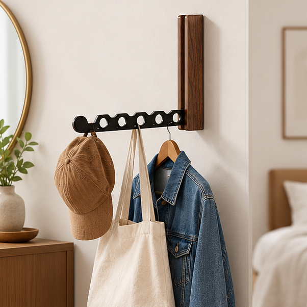 Royeva Foldable Wooden Wall Mounted Coat Rack-Space Saving Hallway Hanger