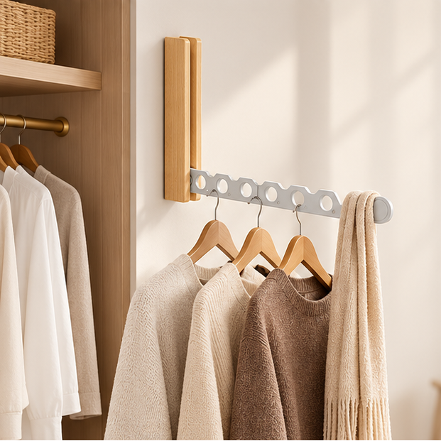 Royeva Foldable Wooden Wall Mounted Coat Rack-Space Saving Hallway Hanger