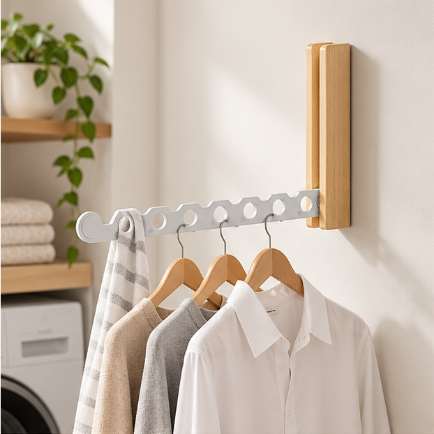 Royeva Foldable Wooden Wall Mounted Coat Rack-Space Saving Hallway Hanger