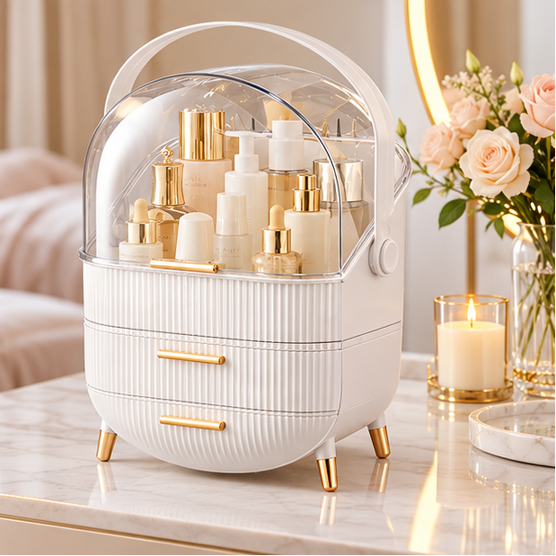 Royeva Clear Makeup Organizer-Dustproof Cosmetic Storage Box Vanity Case