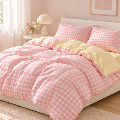 Novara Pastel Plaid Bedding Set-Lightweight with Duvet Cover, Flat Sheet & Pillowcases