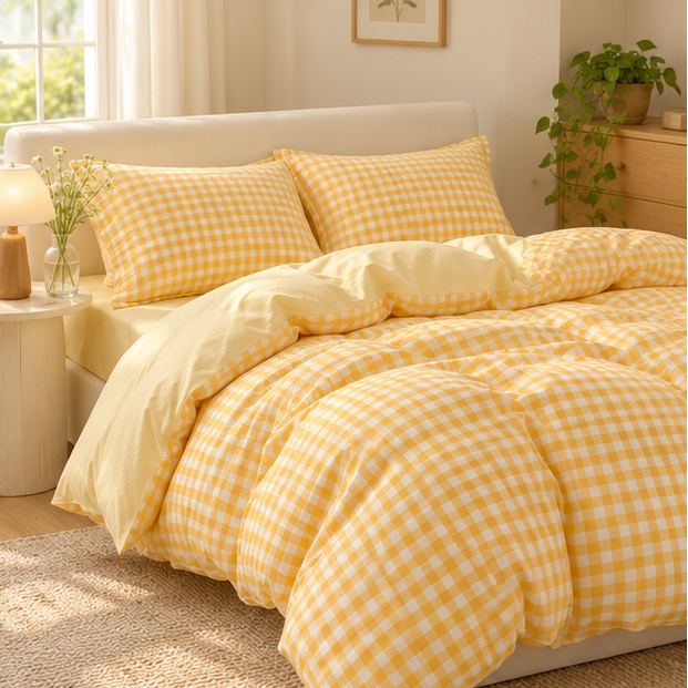 Novara Pastel Plaid Bedding Set-Lightweight with Duvet Cover, Flat Sheet & Pillowcases
