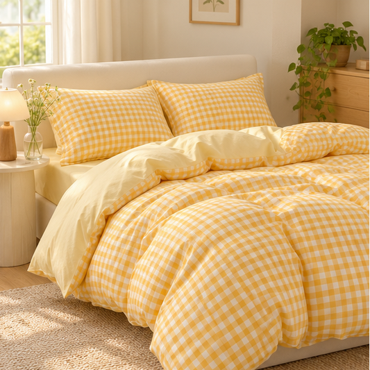 Novara Pastel Plaid Bedding Set-Lightweight with Duvet Cover, Flat Sheet & Pillowcases