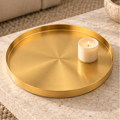 Royora Round Gold Decorative Tray-Stainless Steel Kitchen & Makeup Organizer