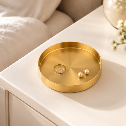 Royora Round Gold Decorative Tray-Stainless Steel Kitchen & Makeup Organizer