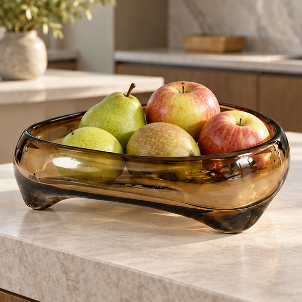 Royeva Handblown Glass Decorative Bowl-Brown Fluid Design Centerpiece