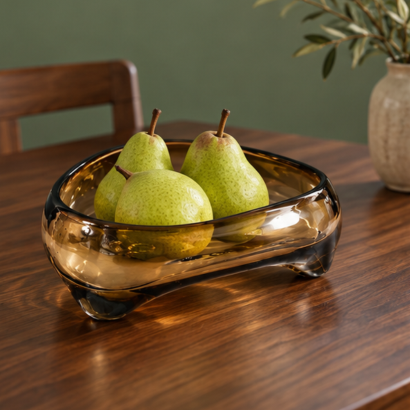 Royeva Handblown Glass Decorative Bowl-Brown Fluid Design Centerpiece