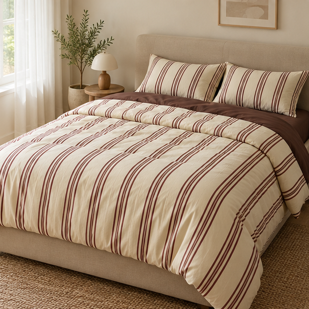 Novara Vintage Striped Cotton Bedding Set With Duvet Cover And Flat Sheet