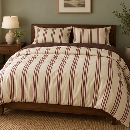 Novara Vintage Striped Cotton Bedding Set With Duvet Cover And Flat Sheet