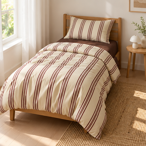 Novara Vintage Striped Cotton Bedding Set With Duvet Cover And Flat Sheet