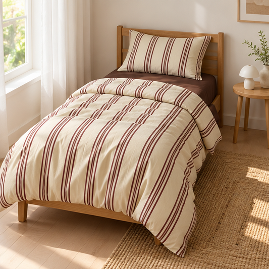 Novara Vintage Striped Cotton Bedding Set With Duvet Cover And Flat Sheet