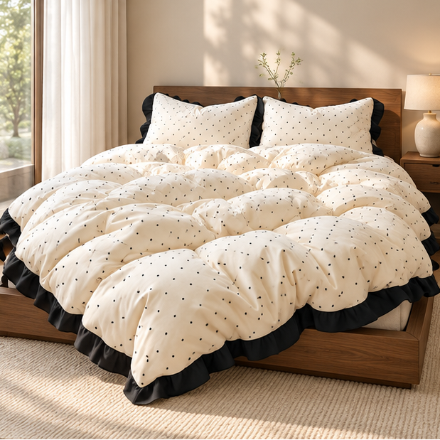 Royeva Polka Dot Duvet Cover Set With Ruffle-Edging Bedroom Decor