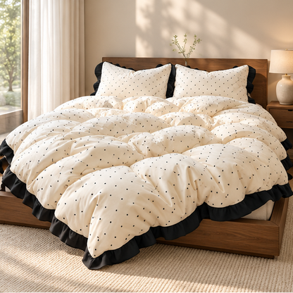 Royeva Polka Dot Duvet Cover Set With Ruffle-Edging Bedroom Decor