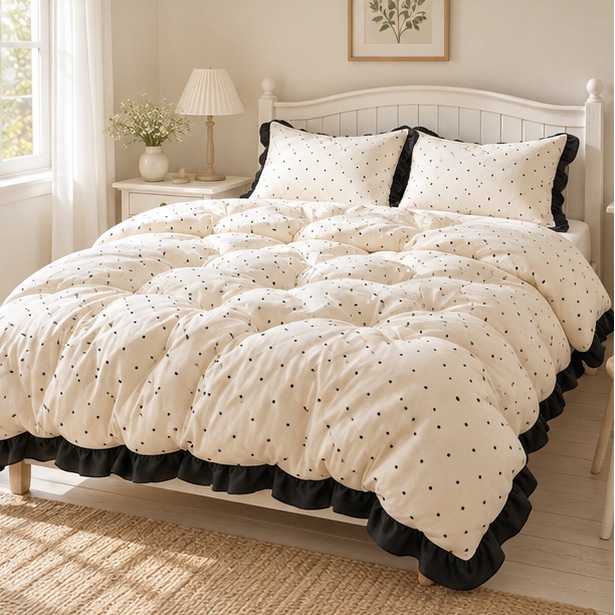 Royeva Polka Dot Duvet Cover Set With Ruffle-Edging Bedroom Decor