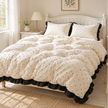 Royeva Polka Dot Duvet Cover Set With Ruffle-Edging Bedroom Decor