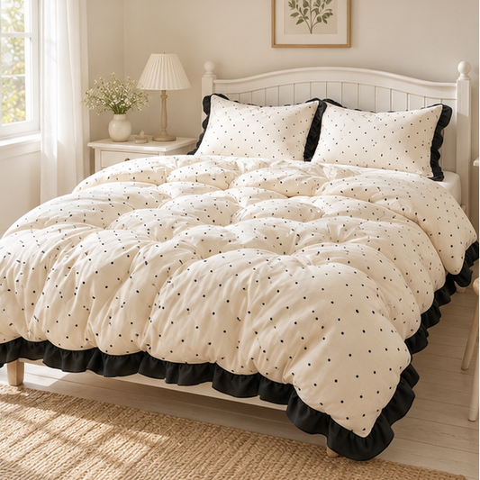 Royeva Polka Dot Duvet Cover Set With Ruffle-Edging Bedroom Decor