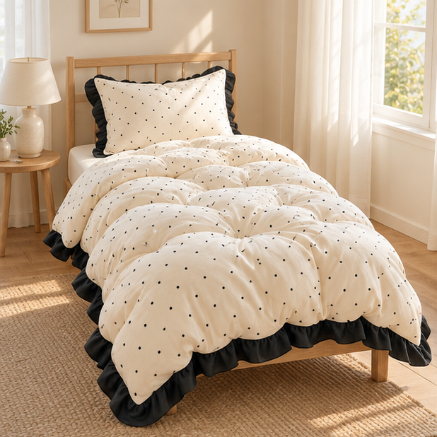 Royeva Polka Dot Duvet Cover Set With Ruffle-Edging Bedroom Decor