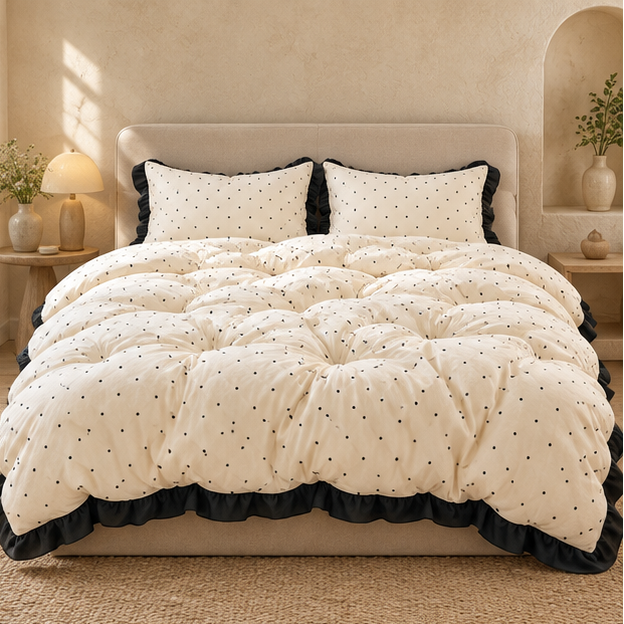 Royeva Polka Dot Duvet Cover Set With Ruffle-Edging Bedroom Decor