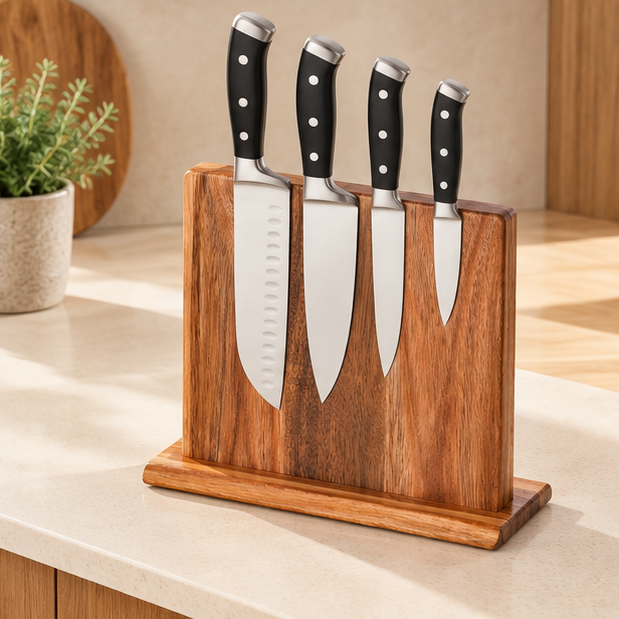 Royeva Wooden Magnetic Knife Block-Double Sided Kitchen Storage Stand