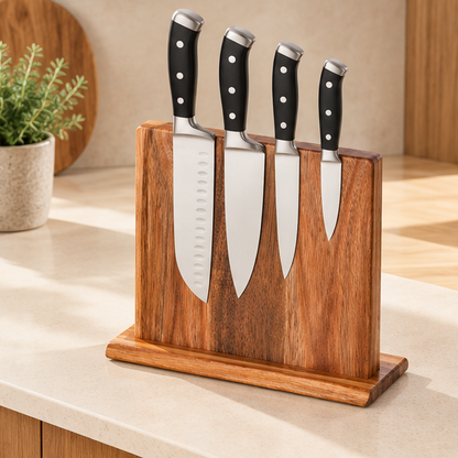 Royeva Wooden Magnetic Knife Block-Double Sided Kitchen Storage Stand