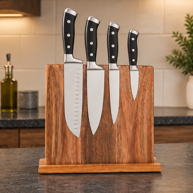 Royeva Wooden Magnetic Knife Block-Double Sided Kitchen Storage Stand