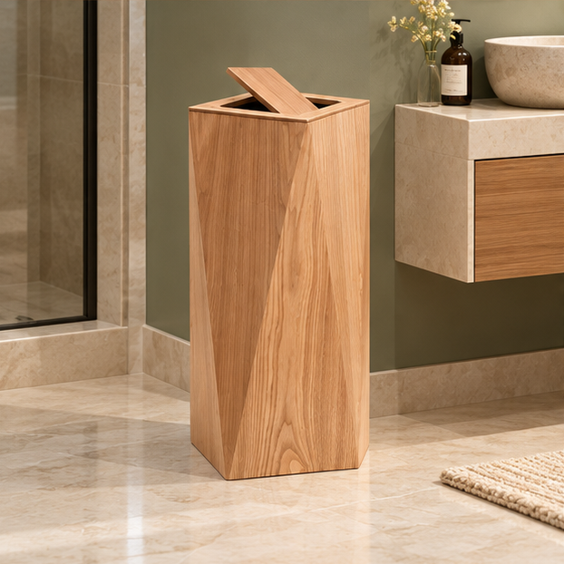 Royeva Wooden Waste Bin With Lid-Minimalist Diamond Trash Can