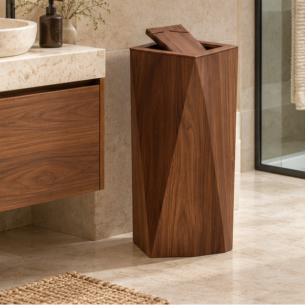 Royeva Wooden Waste Bin With Lid-Minimalist Diamond Trash Can