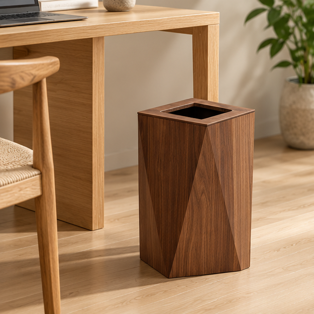 Royeva Wooden Waste Bin With Lid-Minimalist Diamond Trash Can