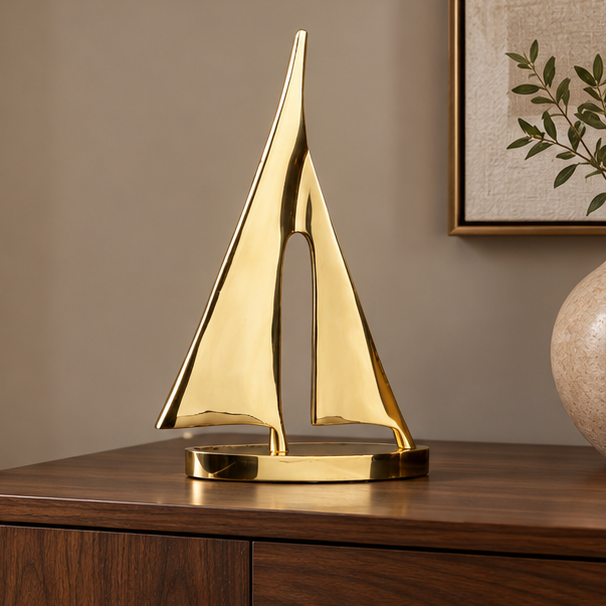Royeva Gold Sailboat Sculpture-Modern Coastal Table Decor